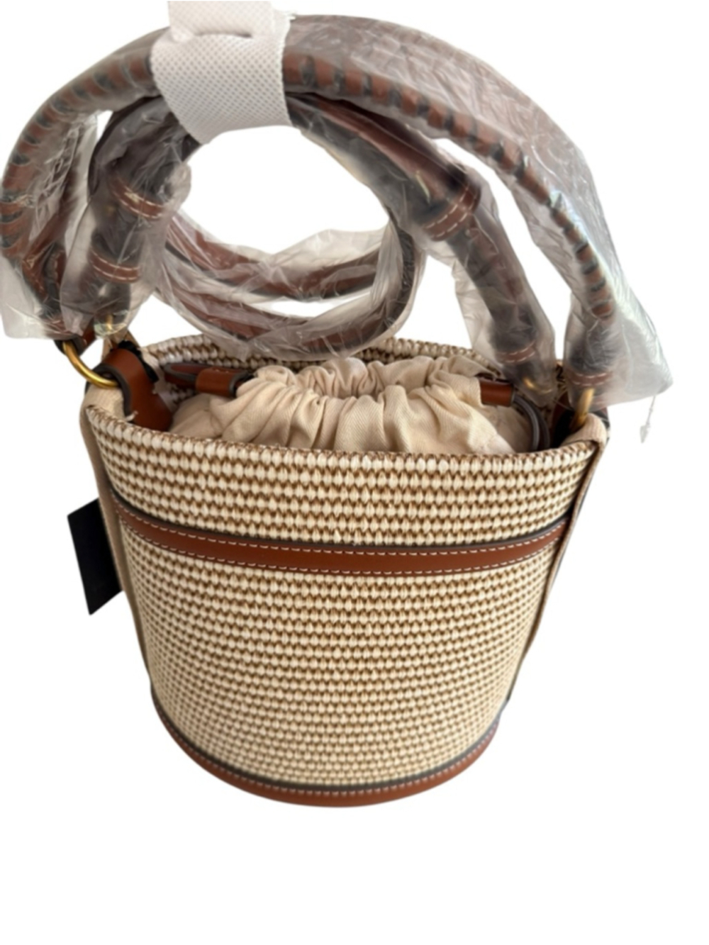 House of Harlow 1960 Woven Bucket Bag Brown Crossbody Straw Texture NWT - Picture 2 of 6